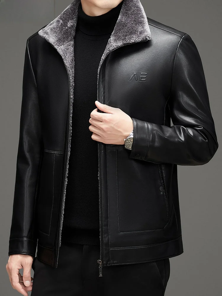 Hengyuanxiang утолщенное кожаное пальто на флисовой подкладке мужская одежда с