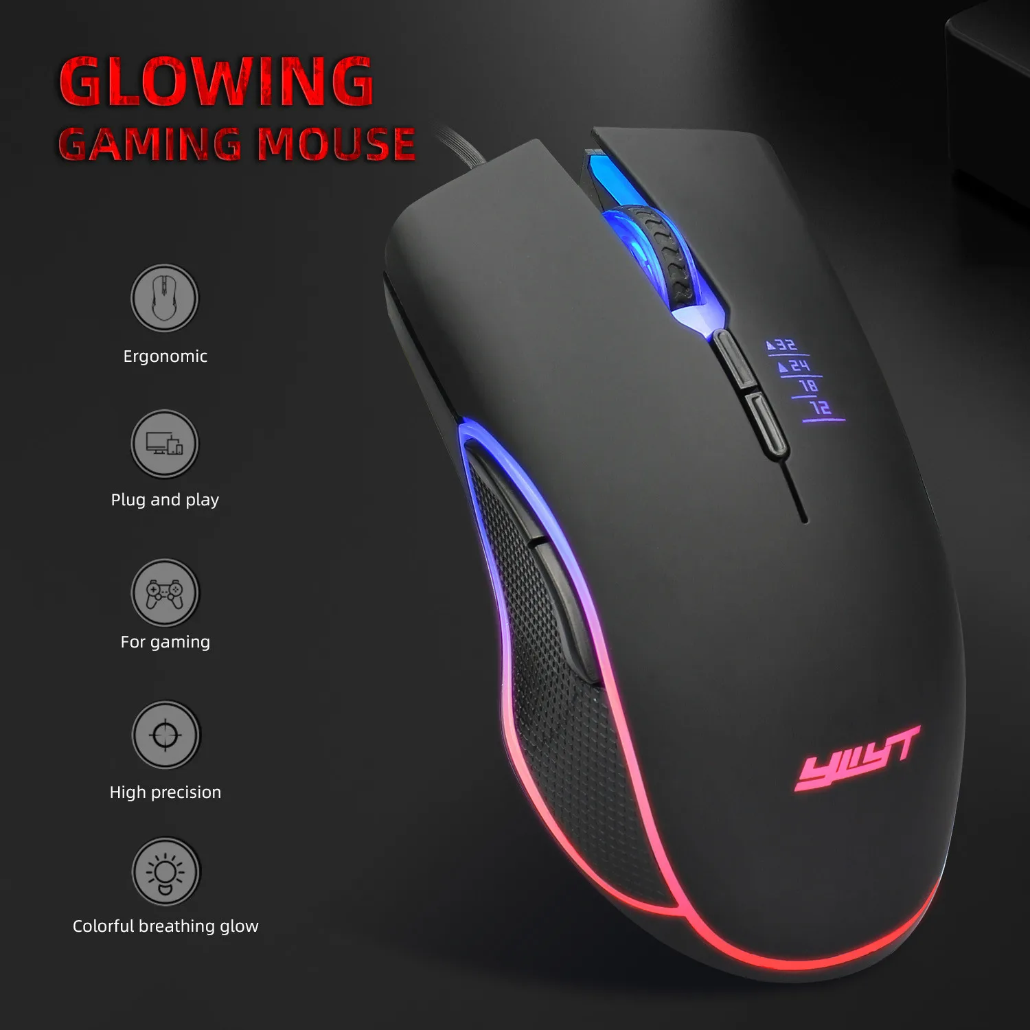 

RGB Lighting Define the game USB Wired 3200DPI Adjustable Gaming Mouse Mice Pc Gaming Office Entertainment Laptop Accessories