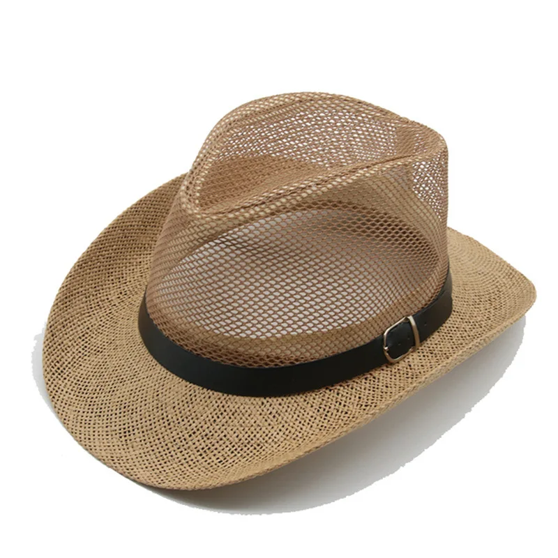 

Summer Hollow Straw Hat Breathable Mesh Western Cowboy Hats For Men Sun Protection Outdoor Travel Festivals Jazz Cap