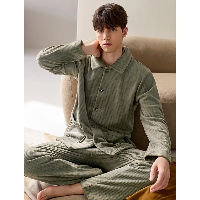 Мужские пижамы Finteng осенне-зимний утепленный флисовый костюм свободный теплый