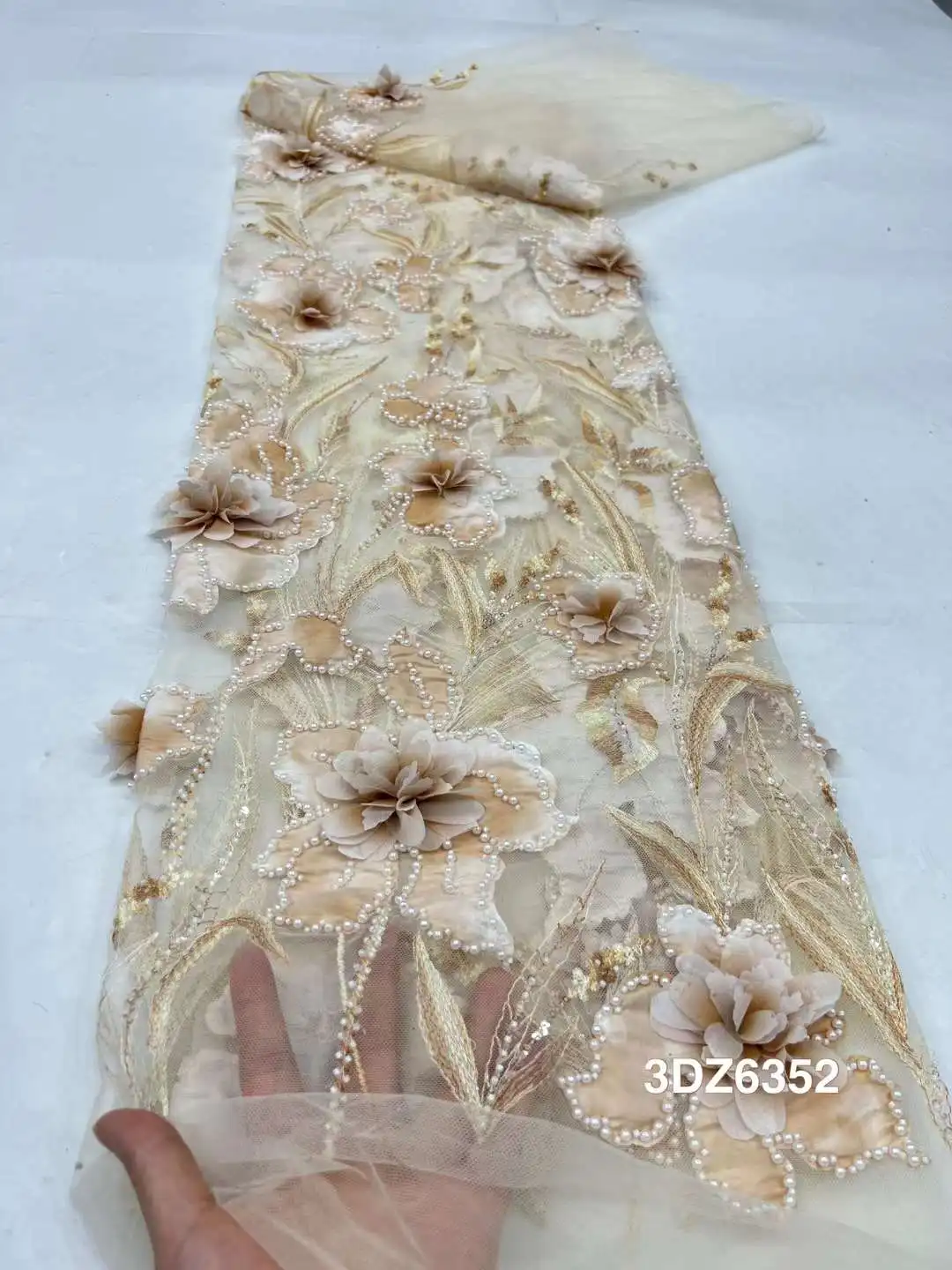Африканский жемчуг нигерийская 3D аппликация кружевная цветочная ткань