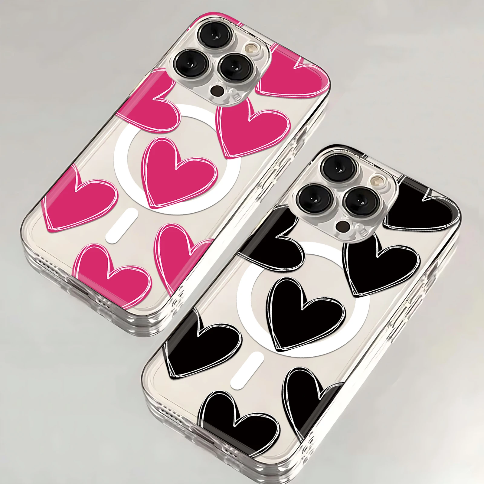 Luxury Love Heart Magsafe Magnetic Phone Case for iPhone 16 15 14 13 12 11 8 7 Plus Pro Max X XR XSMax Soft Clear Tpu Cover