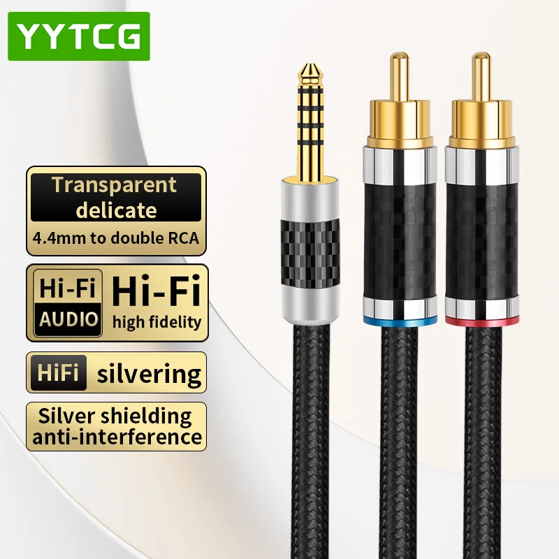 Посеребренный аудиокабель HIFI OFC 4,4 мм на 2RCA Aux, высококачественный аудиокабель с разъемом 4,4 мм на 2RCA «папа» для наушников, динамиков, усилителей