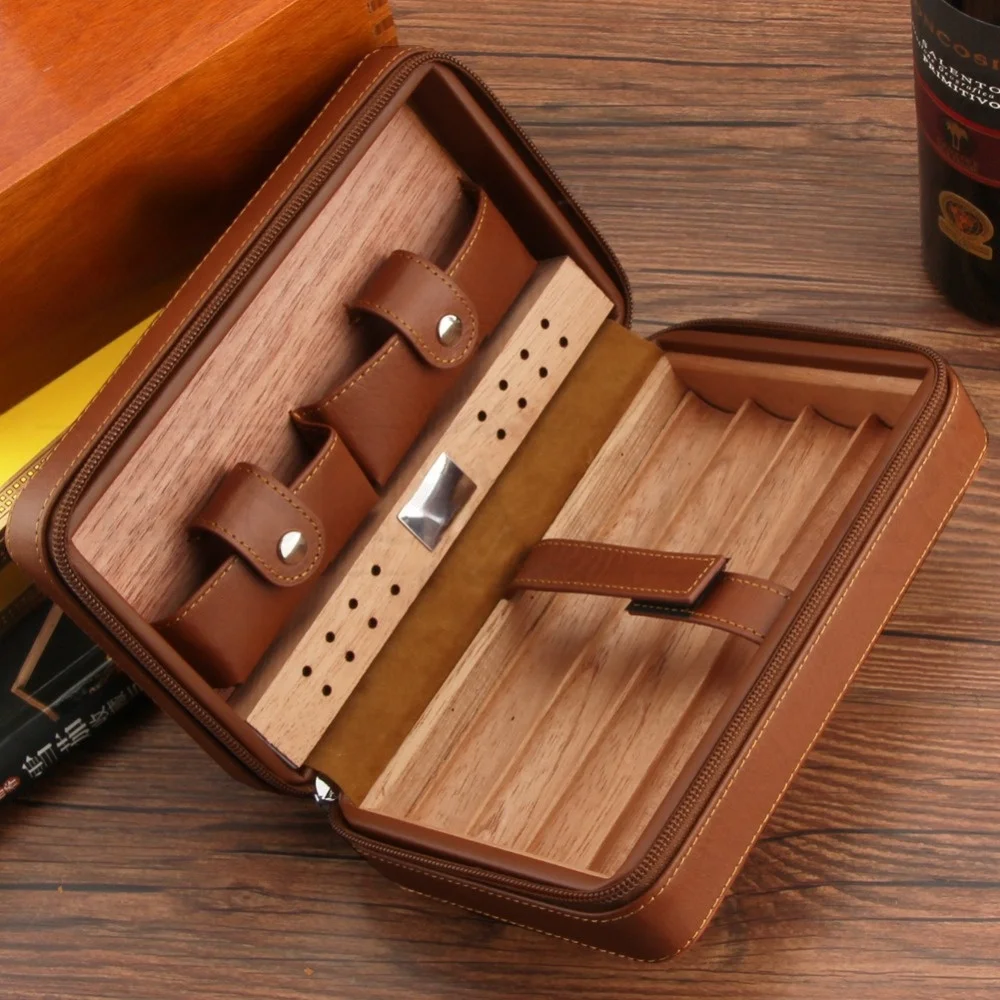 Portable Humidor Travel Humidor Leather Cedar Wood Humidor