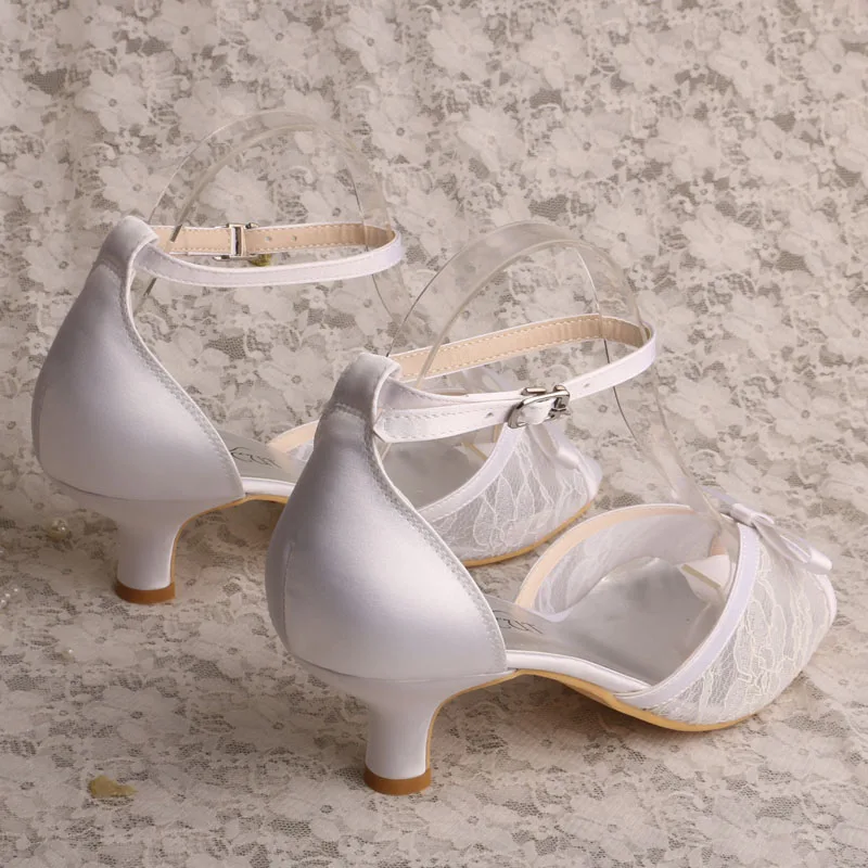 Женские свадебные босоножки Wedopus на низком каблуке 5 см с кружевом цвета слоновой