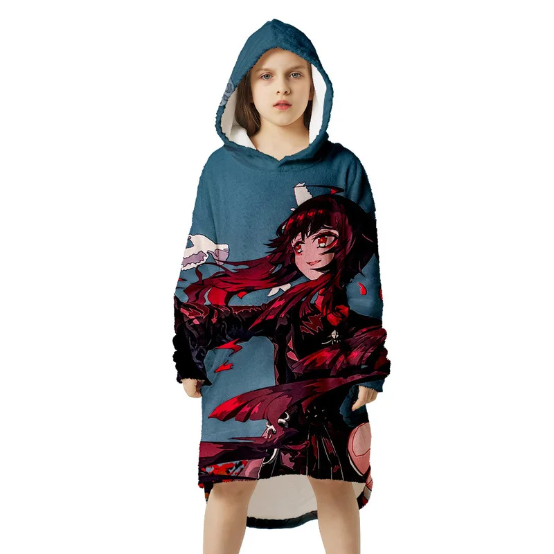 

New Anime Animation Genshin Impact Series Printing Pattern Soft Home Flannel Nap Hooded Blanket Pajamas Women's Clothing