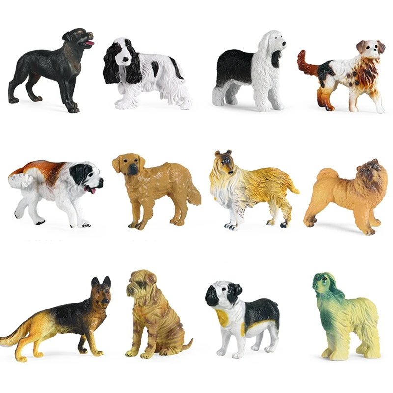 

Hot Sale 12Pcs Simulation Animals Pet Dogs Series Model Mini Shepherd Golden Retriever Shar Pei Educational Toys For Children To