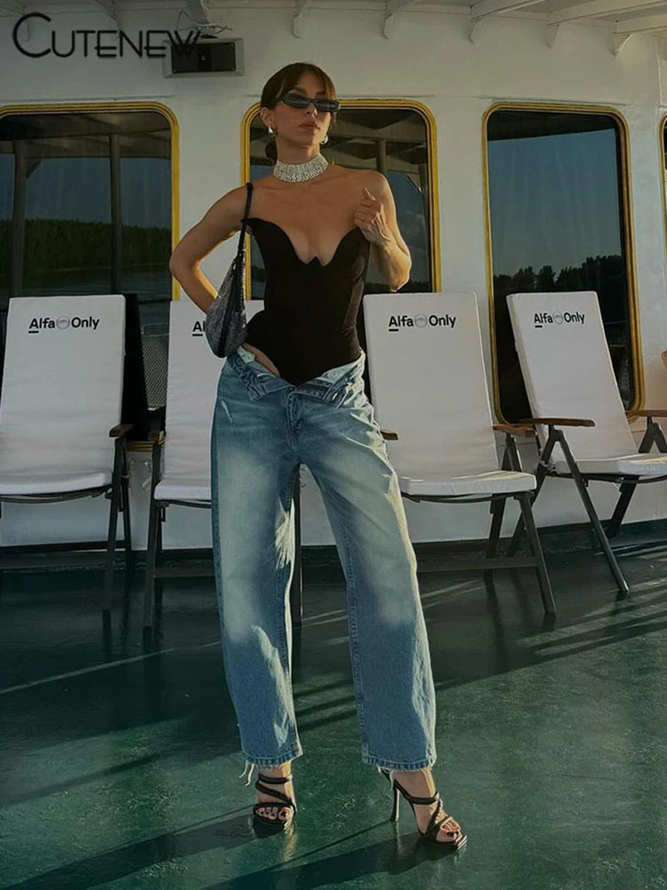 Cutenew однотонный трендовый женский боди простой без бретелек шикарной формы с