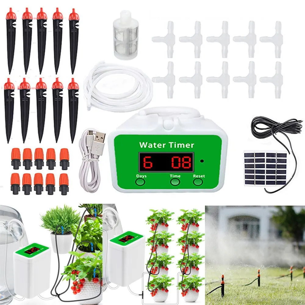 Solar Energy Garden Watering Pump Dual-pump Drip Irrigation System Timing Automatic Watering Device for Flowers Potted Plant