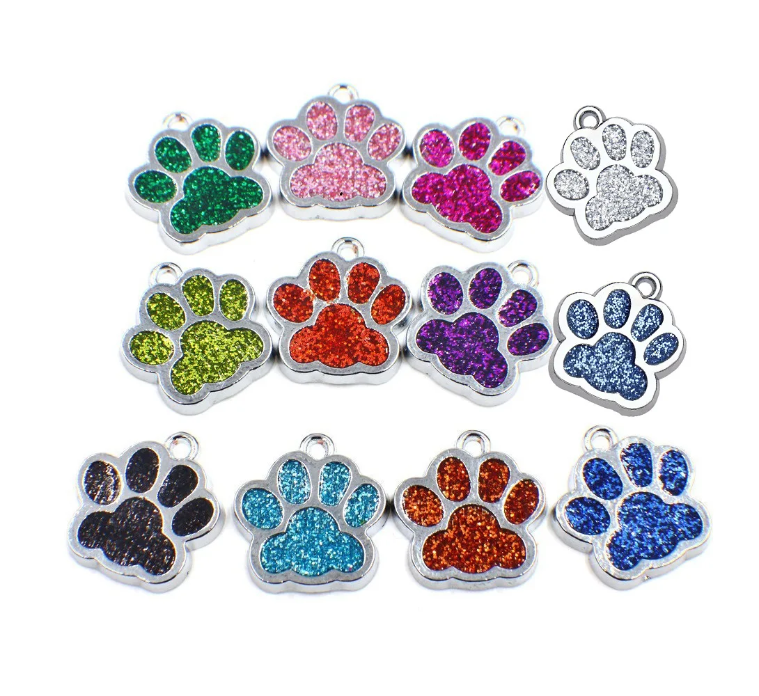 

Alloy oil dripping small pendant diy key chain pet tag pendant colorful glitter dog footprint