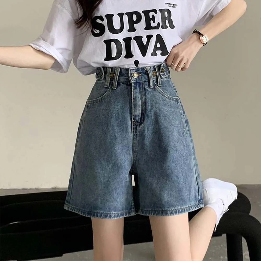 Retro denim shorts female summer thin high waisted loose straight leg pant pant versatile shorts women traf zara шорты jeans