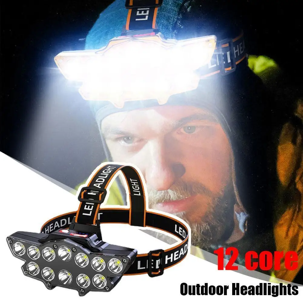 

Headlamp P900, 12 LEDs, 4 Modes, USB Charging Outdoor Headlight Light Strong Portable R3Y7