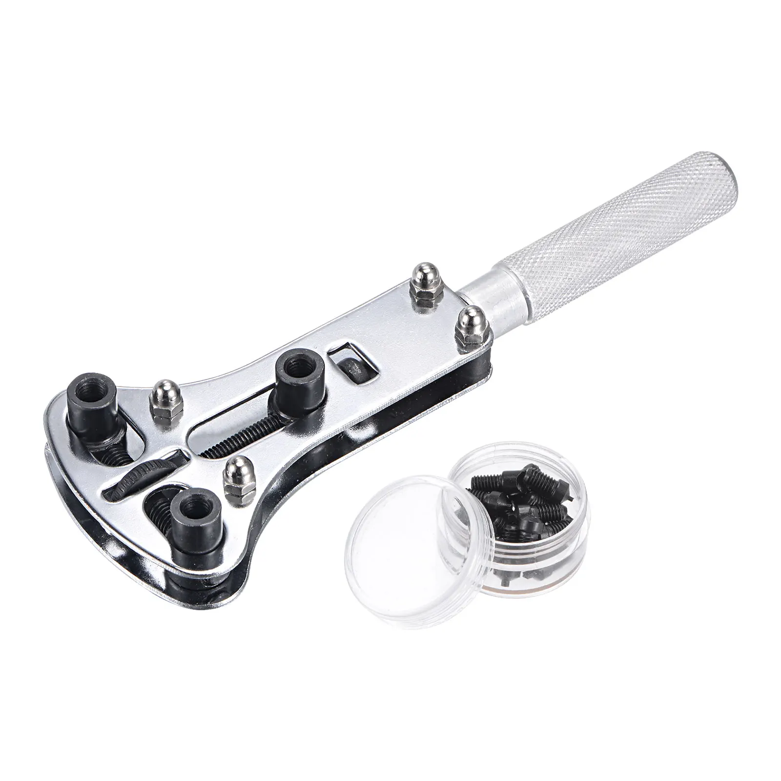 

Uxcell Watch Back Cover Wrench Opener, 36mm Adjustable Case Remover Tool, Chrome Steel with 18 Bits, Silver Tone
