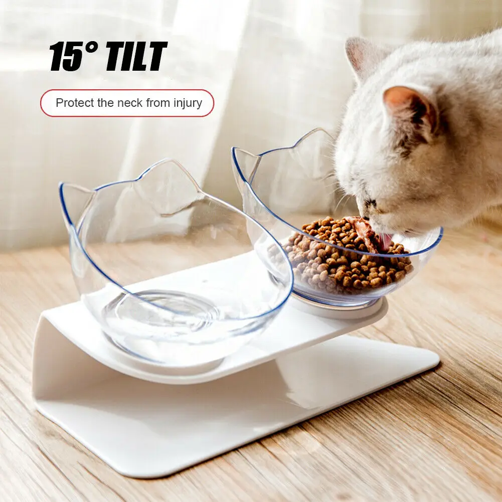 

Non-slip Double Pets Bowl Detachable Angled Transparent Cat Food Water Container For Cats Food Dogs Feeder Cat Water Bowl