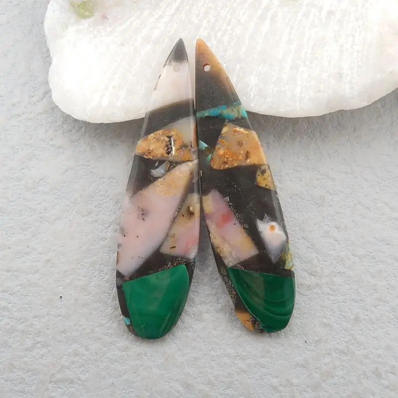 

Natural Turquoise,Pink Opal,Malachite,Hematite Handmade Earring Bead 51x13x4mm 8g Fashion Earring For Women
