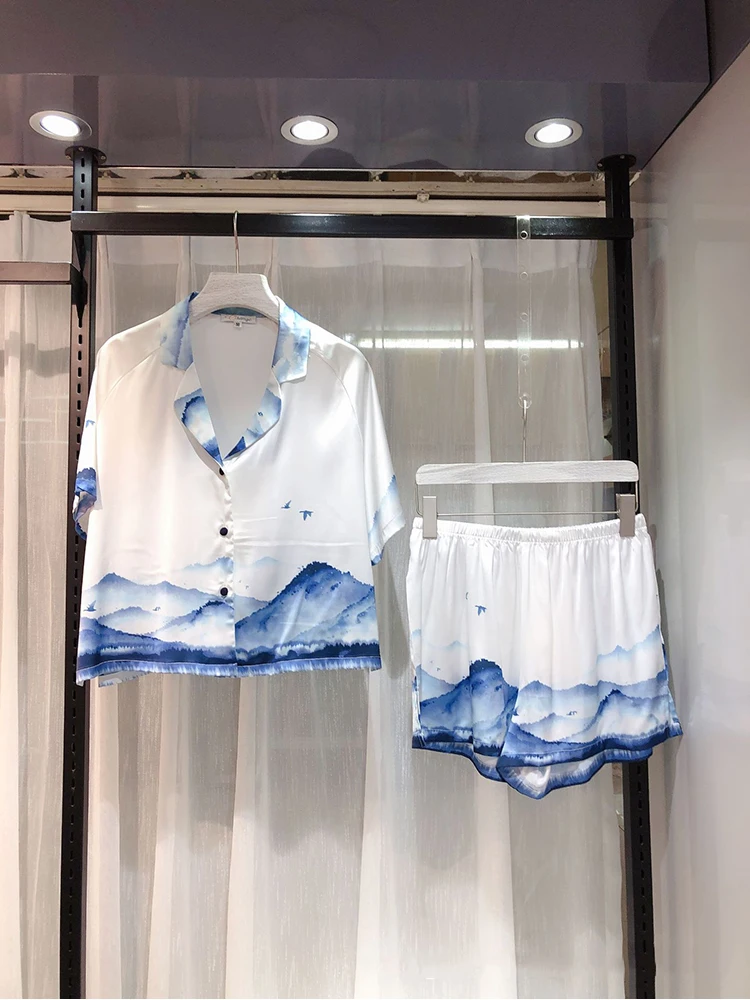 Пижама женская в китайском стиле пижама с шелковой текстурой принтом виде