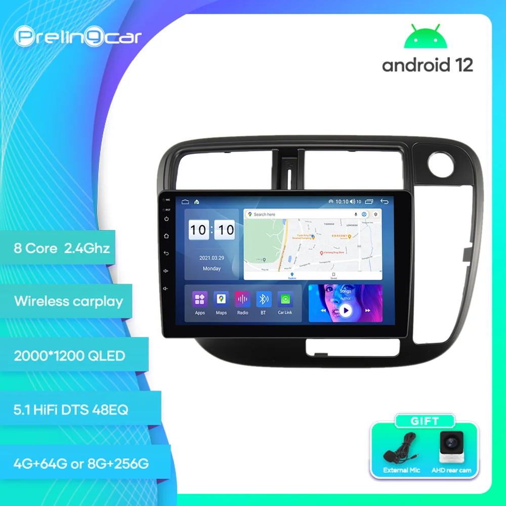 

Prelingcar For HONDA CIVIC EK3EK4EK9 1995-1999 Android 12 Car Monitor 8 256g Carplay RDS GPS Built 2din Radio DVD Player 5.1 DST