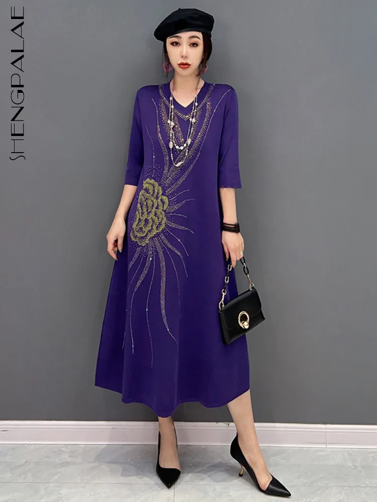 

SHENGPALAE Элегантное трикотажное платье для женщин, свободное модное повседневное женское платье с v-образным вырезом, пуловер, платье-свитер, весна 2023, новый тренд 5R574