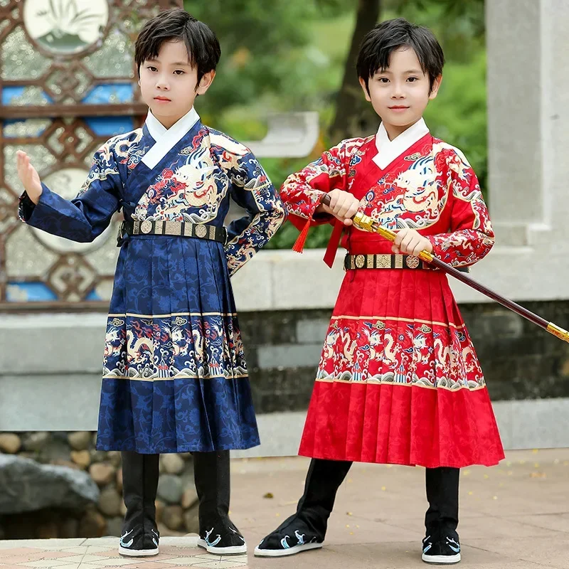 Детский костюм ханьфу Тан в китайском стиле старинного молодого мастера Sinology для