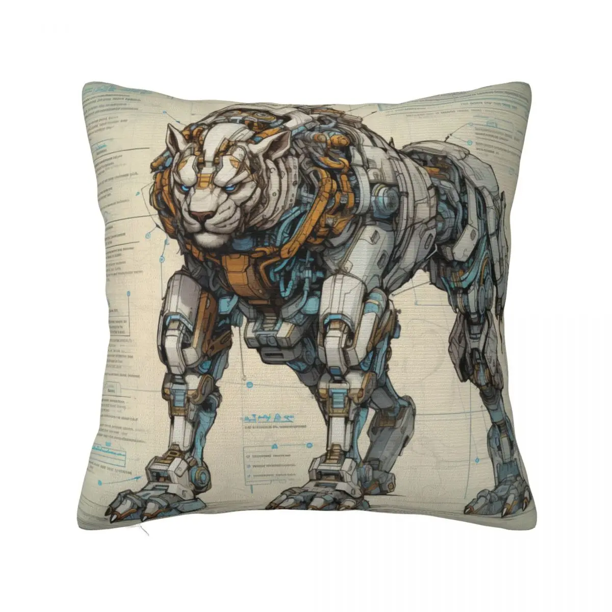 

Lion Pillow Case Pencil Line Drawing Robot Blueprints Decorative Polyester Pillowcase Car Zipper Summer Cover