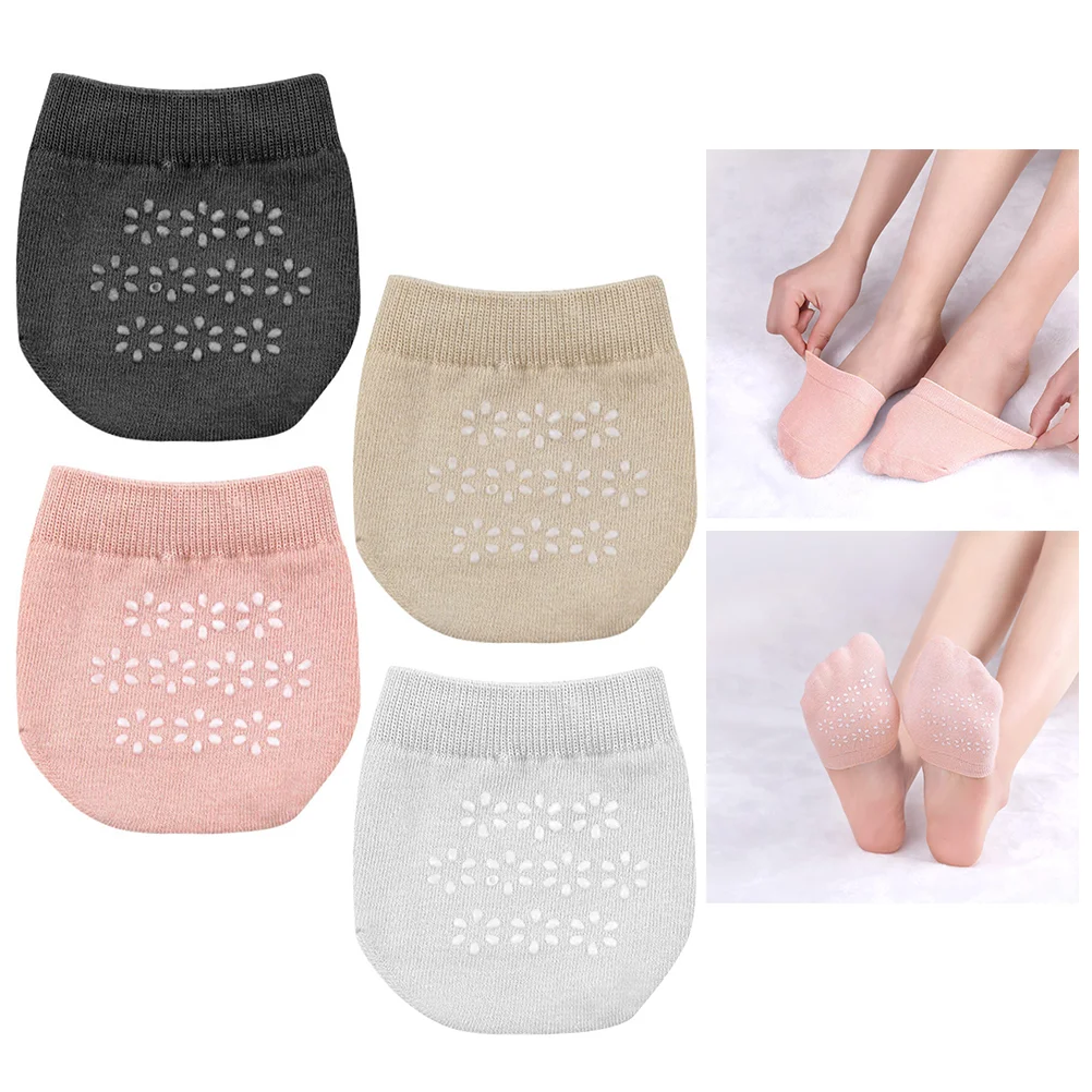 4 Pair Non-Slip Toe Half Sock Non Skid Socks Toe Topper Liner Socks Women Cotton Tops Women Summer Forefoot Socks