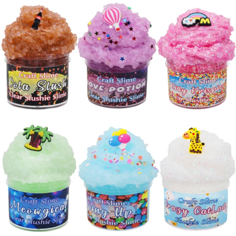 

Colorful Crystal Soil With Toy Fruit crystal mud Scented Stress Relief Clay Soft Slime Clay for Kids Toys Хрустальная земля