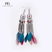 2021 new european and american retro classic feather tassel earrings national style long chain earrings wholesale