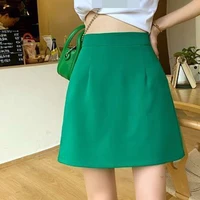 high waisted button skirt green sexy korean above knee mini straight solid casual cotton natural factors