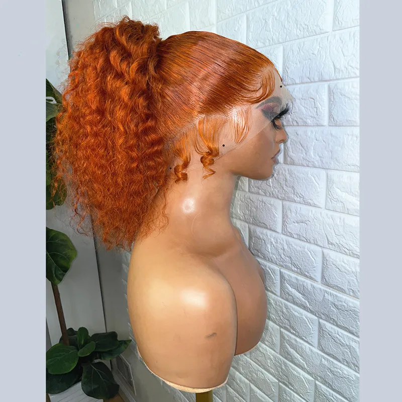 

Ginger Orange Color Glueless Soft Preplucked 26 inch Long Kinky Curly Lace Front Wigs For African Black Women Babyhair Daliy