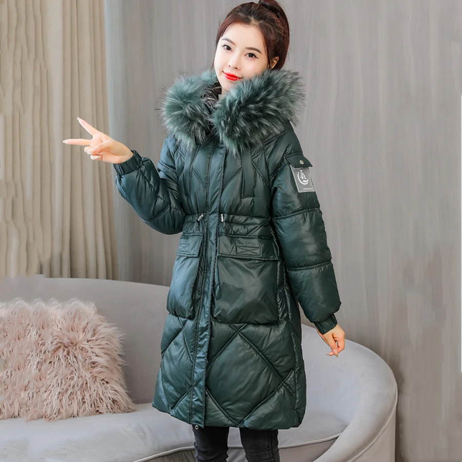 Winter Faux Fur Collar Loose Down Cotton Long Coat Women Thick Warm Overcoat Casual Korean Parka Snow Jacket Windbreaker Outwear