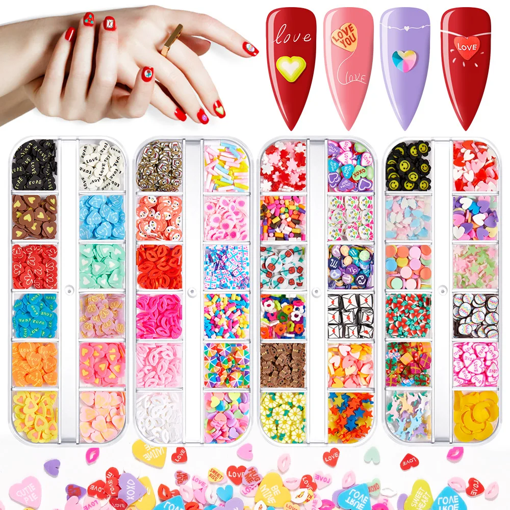 

12 Grid Mixed Fruit Polymer Soft Clay Flakes for Nail Art UV Epoxy Resin Silicone Mold Flakes Slime Filler Making Tweezers DIY