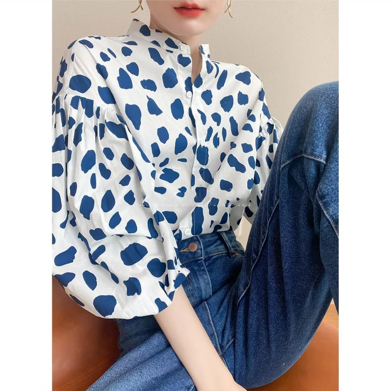 XEJ Blouses or Tops for Woman Women's Clothing Spring 2023 Chiffon Blouse Bubble Sleeve Shirt Elegant Women Clothing Cow Tunic images - 6
