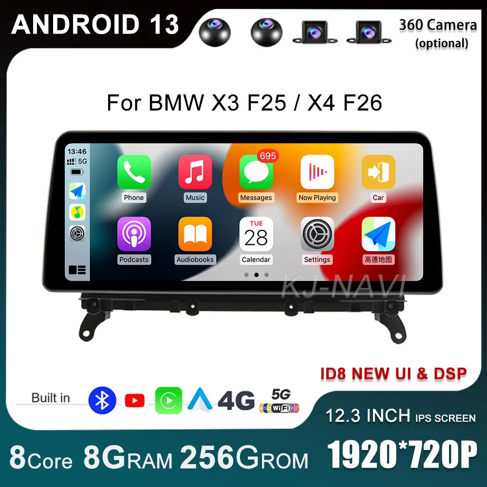 Автомобильный мультимедийный плеер, Android 13,0, 12,3 дюймов, для BMW X3 F25 / X4 F26 CIC NBT системы 1920*720P, навигация Carplay + Автомобильный BT GPS Автомобильный мультимедийный плеер, Android 13,0, 12,3 дюймов, для BMW X3 F25 / X4 F26 CIC NBT системы 1920*720P, навигация Carplay + Автомобильный BT GPS