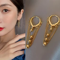simple fashion tassel gold color heart earrings for women metal beads chain hoop earring ear buckle korean jewelry wedding gift