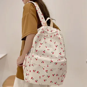 New Girl Cherry Floral Travel Book Backpack Women Trendy Print School Bag Female Laptop College Back