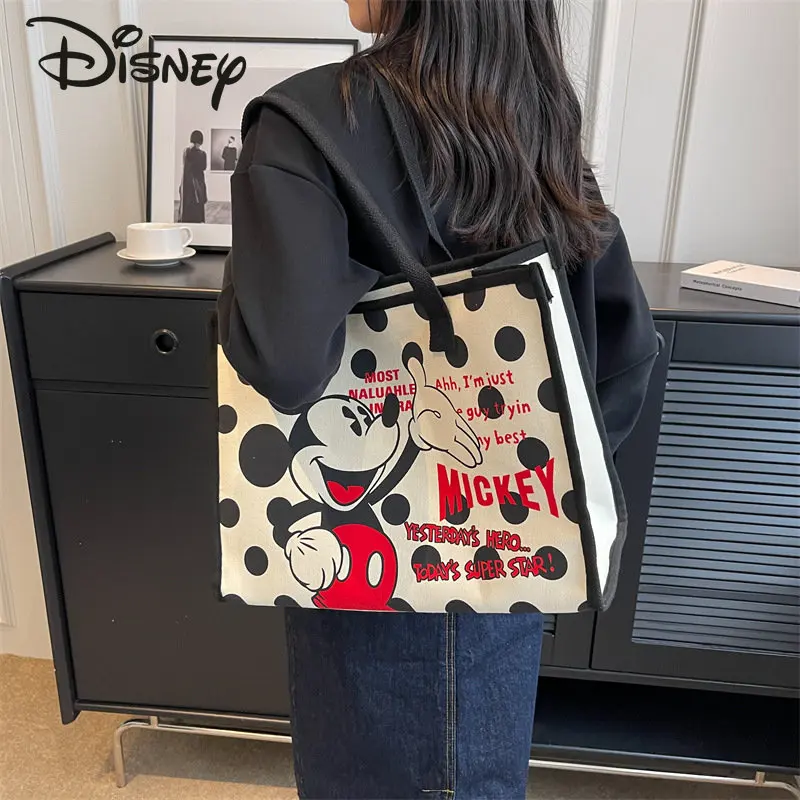 Disney Mickey New Women's Bag Fashion High Quality Handheld Shopping Bag Cartoon Leisure Multi Functional Storage Shoulder Bag