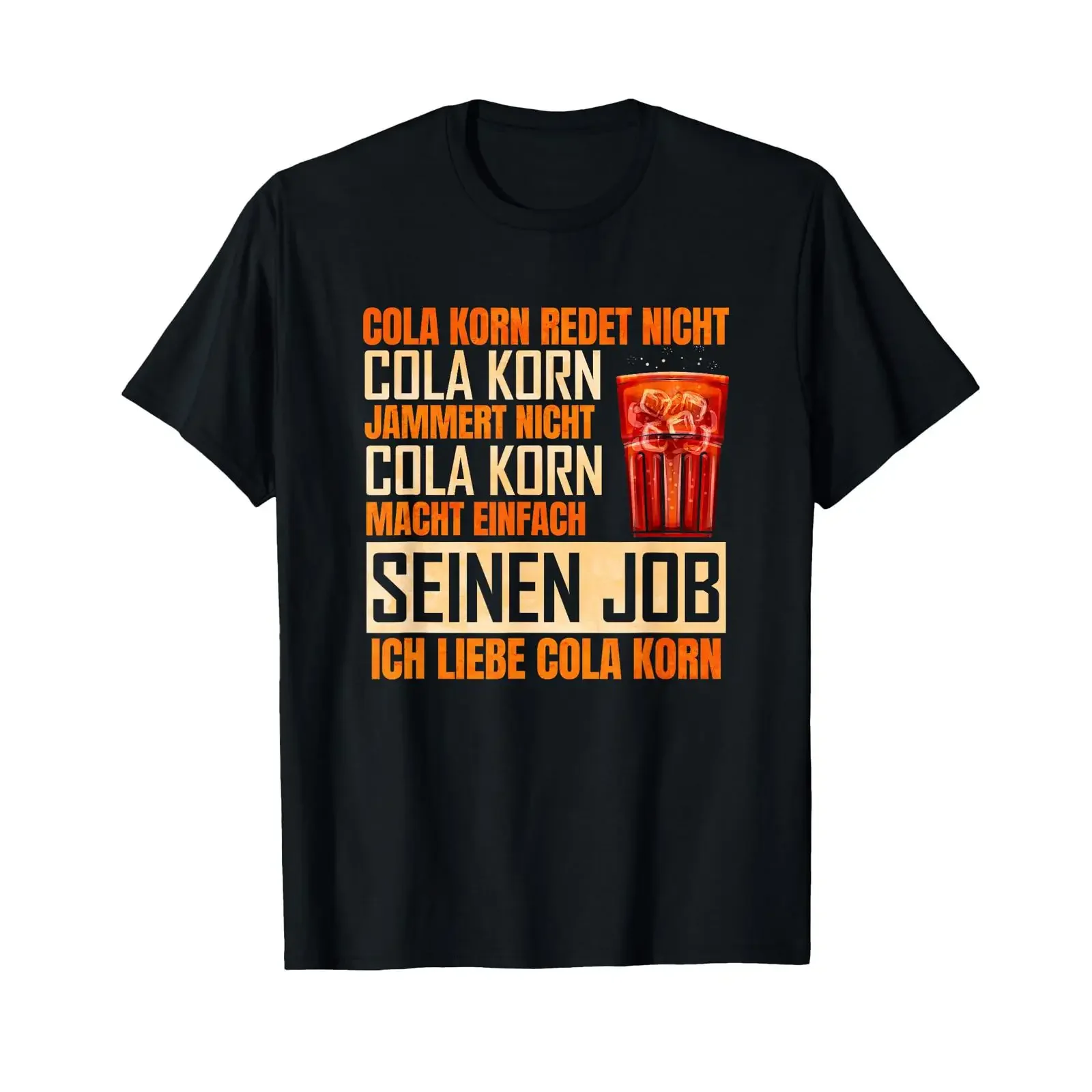 Фото Футболка Cola Korn macht seinen Job Ich liebe, черная, винтажная, с эффектом потертости, повседневный топ для ежедневной носки, дизайнерская одежда с графическим принтом №1