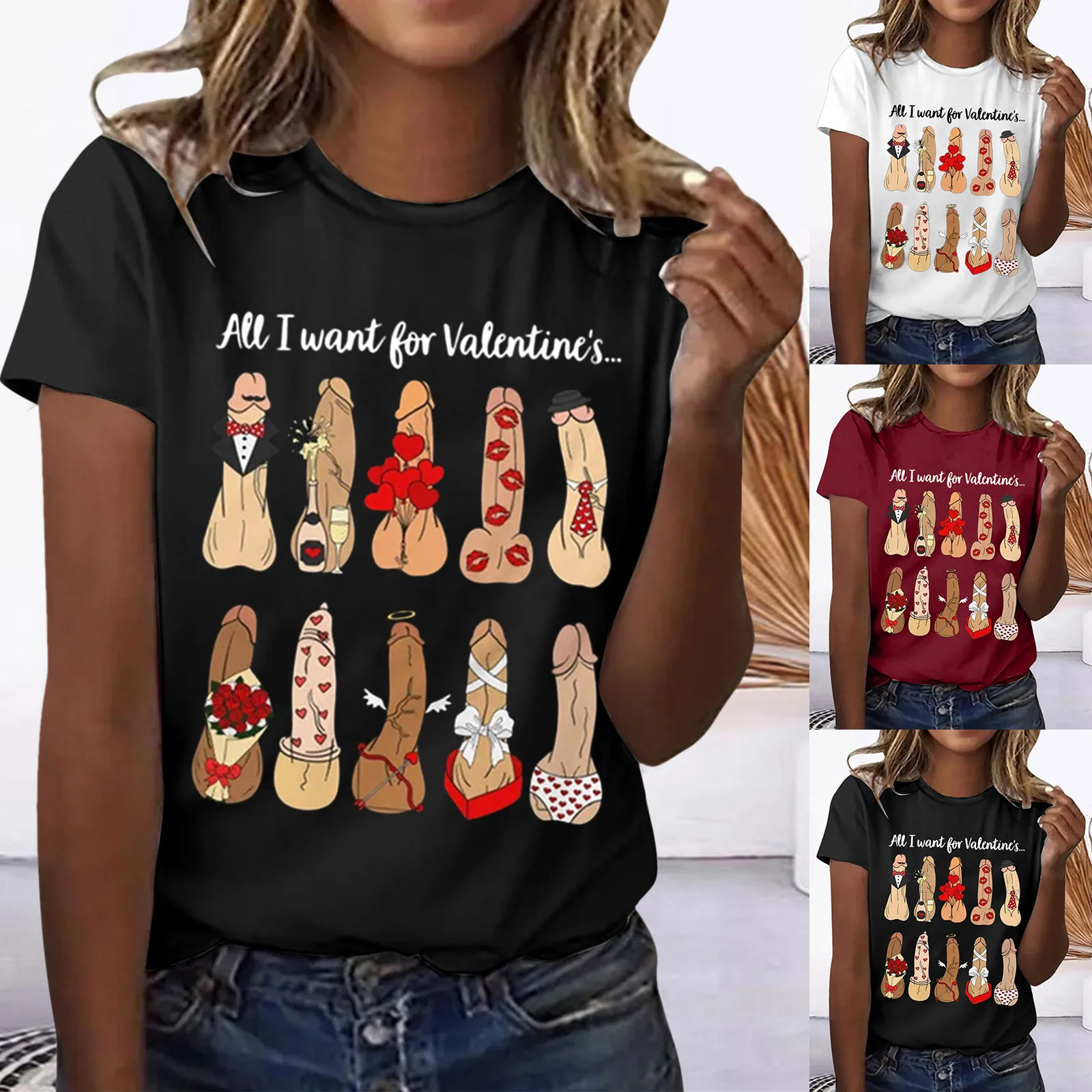 

Женские блузки s, легкая футболка с графическим рисунком на День святого Валентина, Женский Забавный милый топ цвета какао, Однотонная футболка с круглым вырезом для просмотра фильмов, женская футболка