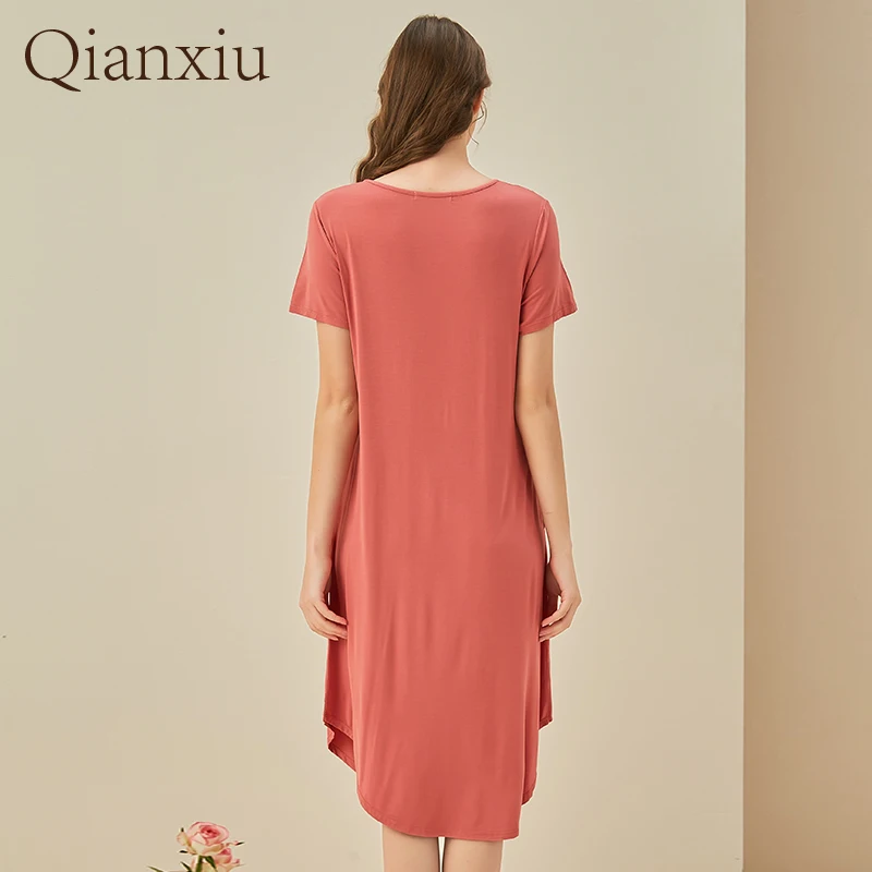 2021Women's Robe Baboo Fiber Round Collar Short Sleeve Nightdress  Ladies Sexy Sleepwear  Plus Size Pajamas Night Wear Camisola