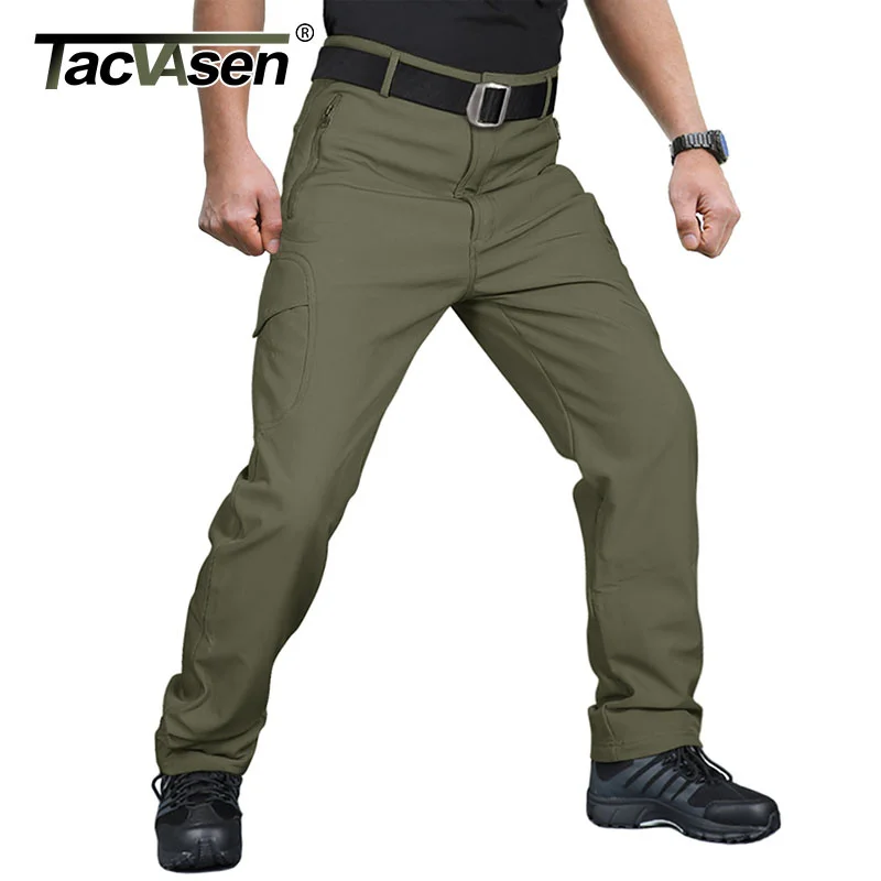 

TACVASEN Winter Softshell Fleece Lined Pants Men's Multi-Pockets Military Tactical Combat Work Pants Airsoft Windproof Trousers