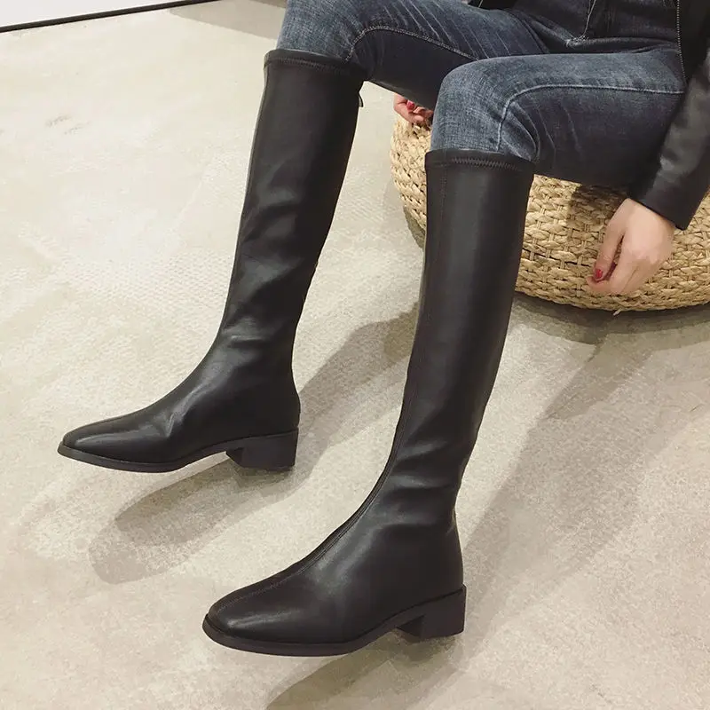 35-42 Large High Boots for Women Casual Shoes Spring Flat Anti Slip Flat Shoes Black Knight Shoes for Female Platform Boots