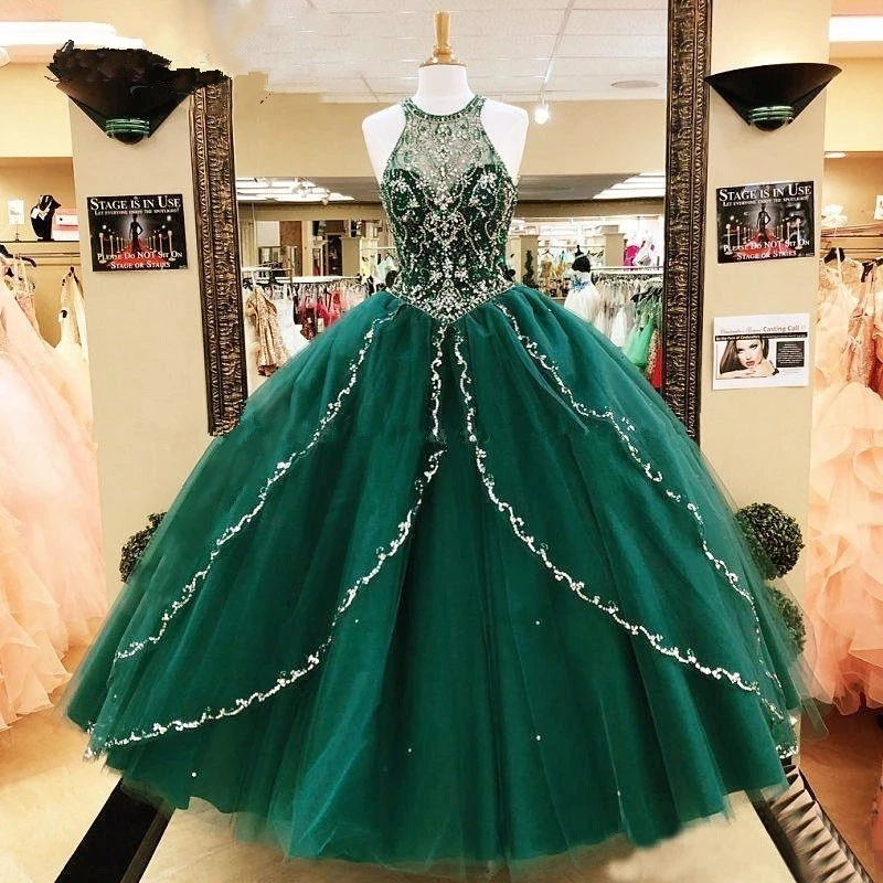 

ANGELSBRIDEP Luxury Ball Gown Quinceanera Dresses Beaded Crystals Sweet 16 Dress Sparkly Sequins Corset Back Vestido 15 Anos