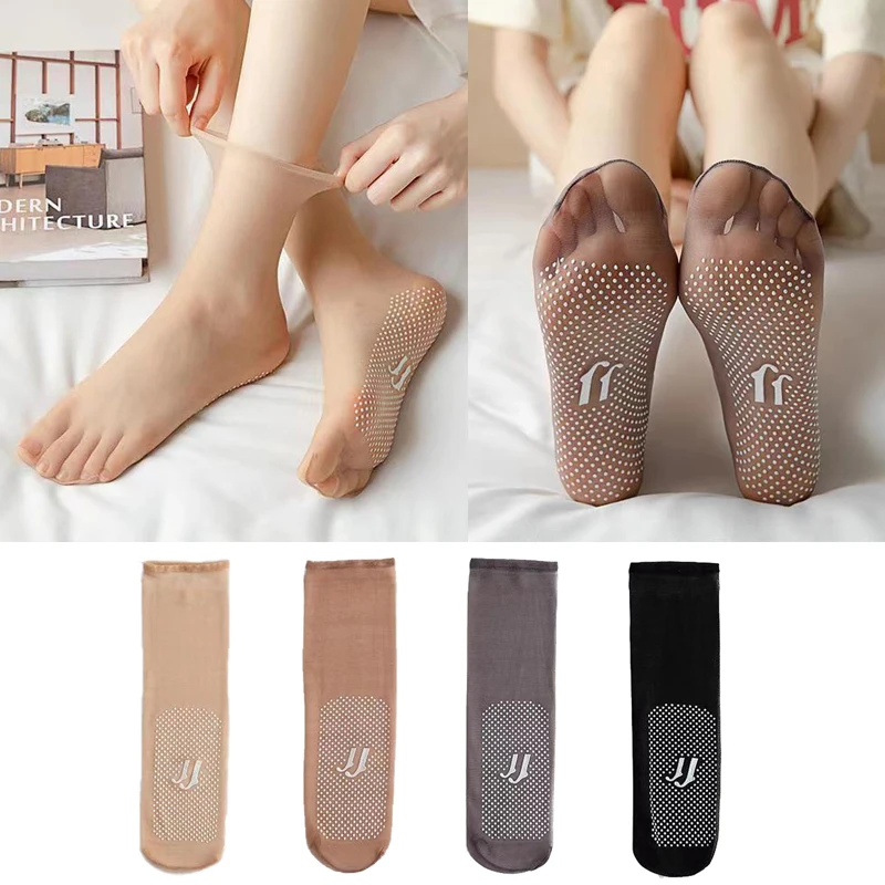 

5 Pairs Thin Crystal Silk Sock Transparent Hosiery Ankle Socks Summer Short Sock Fashion Non-Slip High Elasticity Female Sox