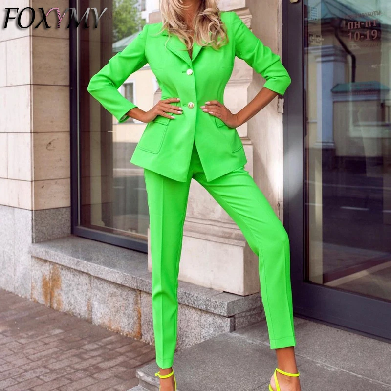 

Autumn Work Pant Suits OL 2 Piece Set For Women Business Interview Suit Set Uniform Slim Blazer And Pencil Pant Office Lady Suit