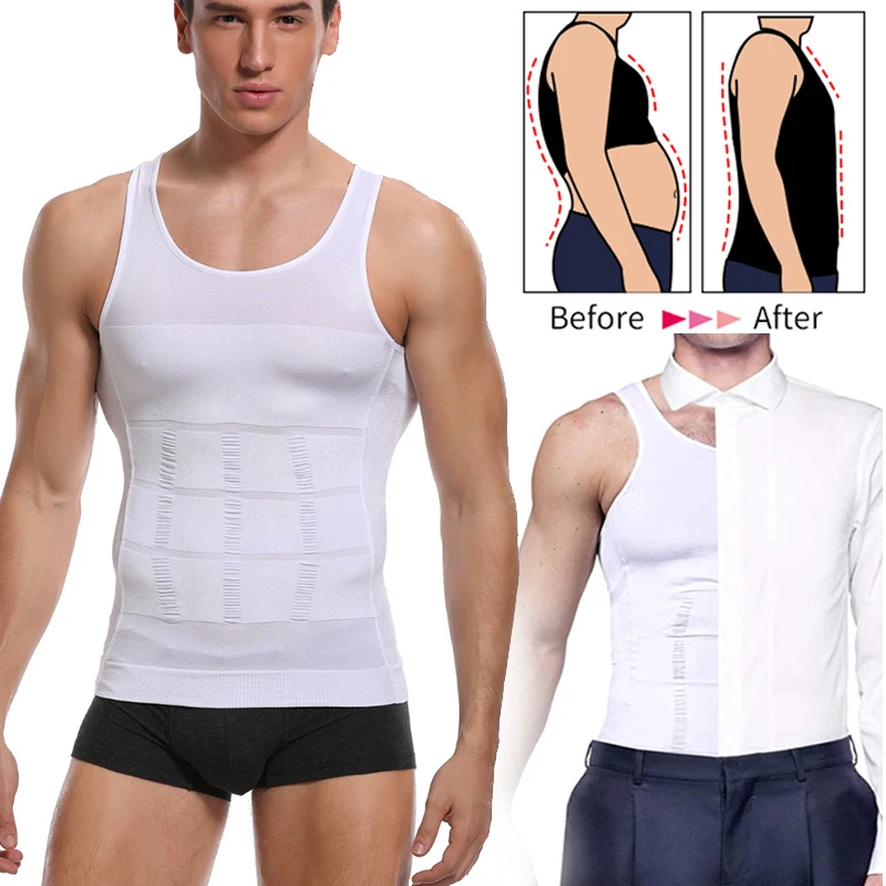 Mens Slimming Body Shaper Vest Shirt Abs Abdomen Shaping Slim Tank Top Undershirt Waist Trainer Tummy Control Compression Shirts