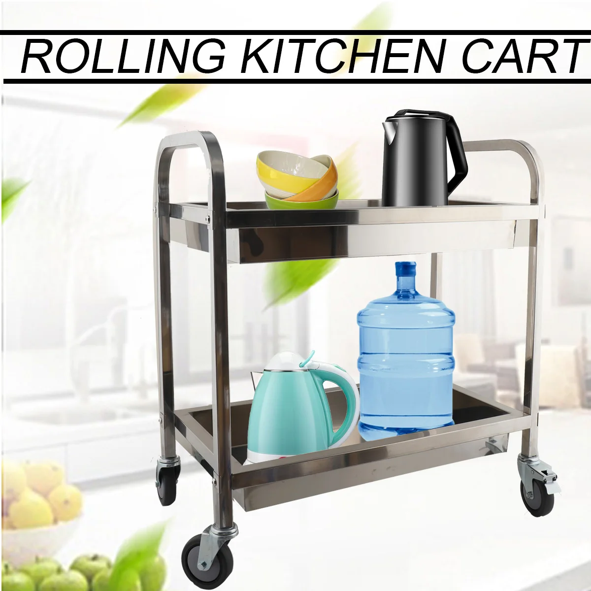 

2 Tier Rolling Utility Cart Kitchen Bathroom Organizer Office Storage Trolley Mobile Desktop Shelving With Roller Wheels