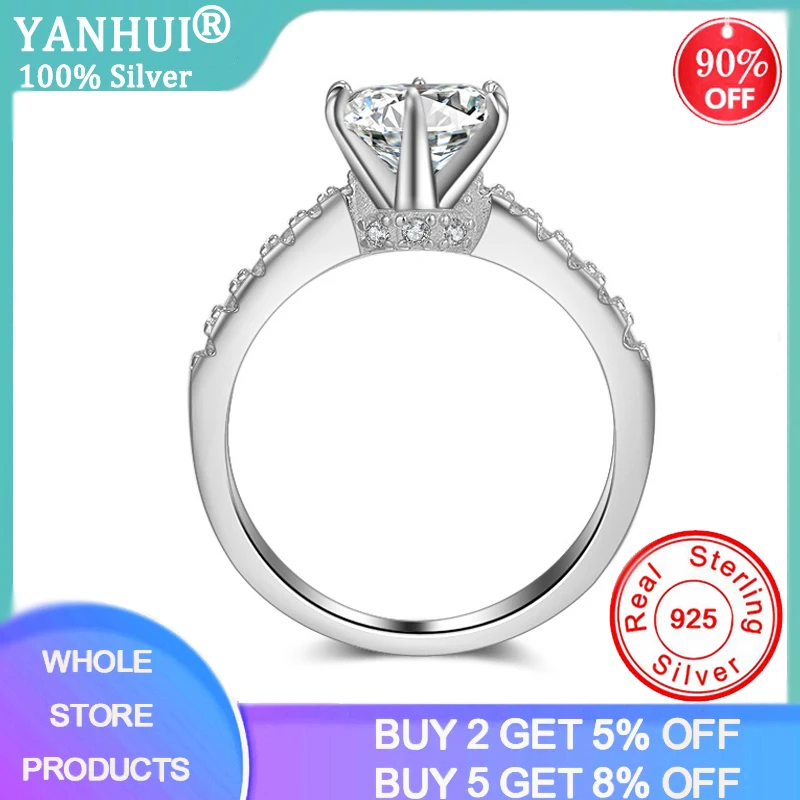 

YANHUI тонкие элегантные 1,5 карат 7,25 мм лаборатория бриллиантовые кольца для женщин Свадебные весь серебро 925 ювелирные изделия, кольца для сва...