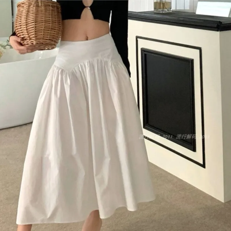 

Летняя женская юбка, новинка 2023, белая плиссированная юбка А-образного кроя с высокой талией, модная юбка-зонтик средней длины, бесплатная доставка