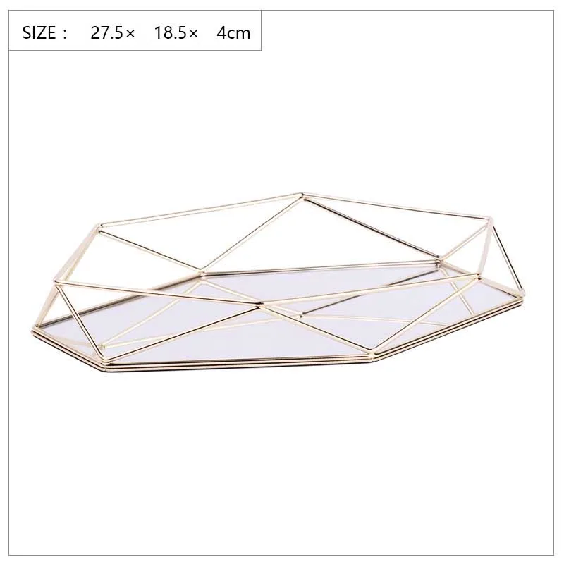 

Европейская металлическая стеклянная Золотая тарелка для ювелирных изделий, геометрический лоток, зеркальная розовая полка, кольцо для хранения, тарелка, украшение для дома