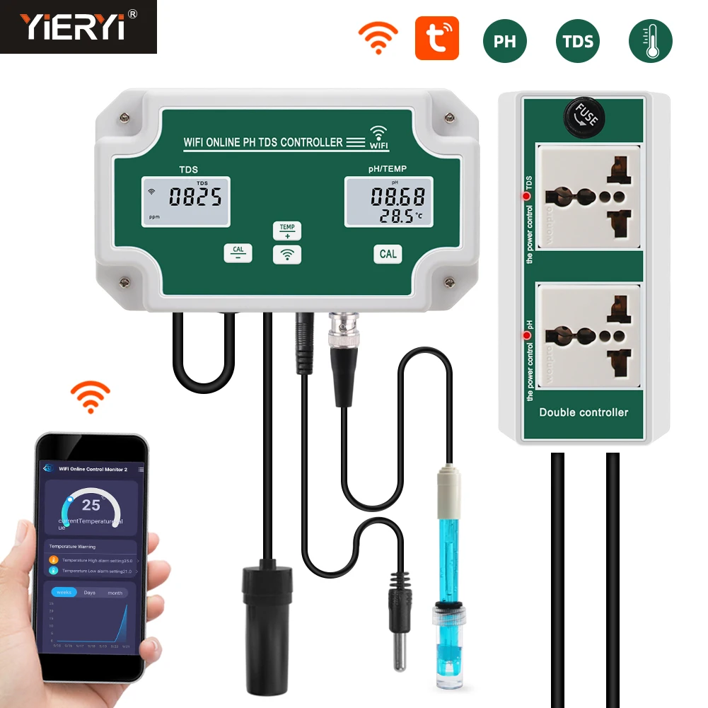 

WiFi Temp PH TDS ppm Meter 19990ppm Controller Drinking Water Quality Hardness Tester Smart Monitoring for Aquariums Fish Tank